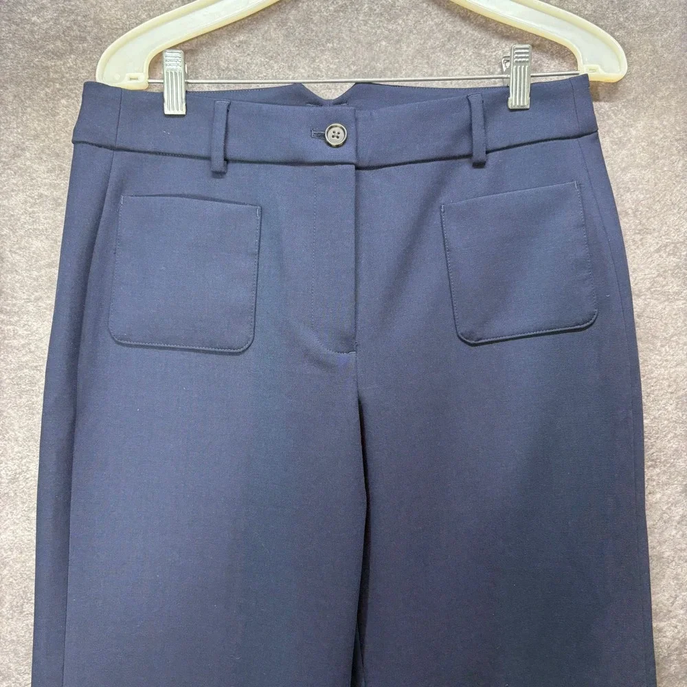 J.Crew Carolina Carreman Fabric Wide Leg Pants Trousers Women's Size 10P Navy